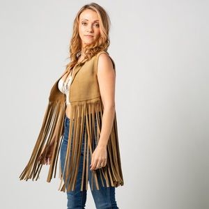 Leather cropped vest long fringe 70s vintage boho western festival Small